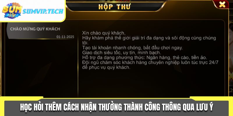 Khuyến Mãi Sumvip 3 Học hỏi thêm cách nhận thưởng thành công thông qua lưu ý